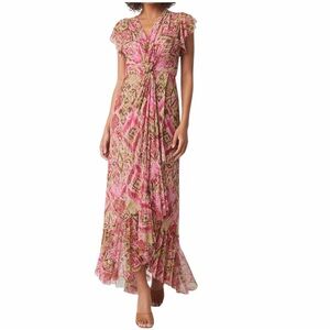 MISA LOS ANGELES AVALINE IKAT FLUTTER SLEEVE DRESS